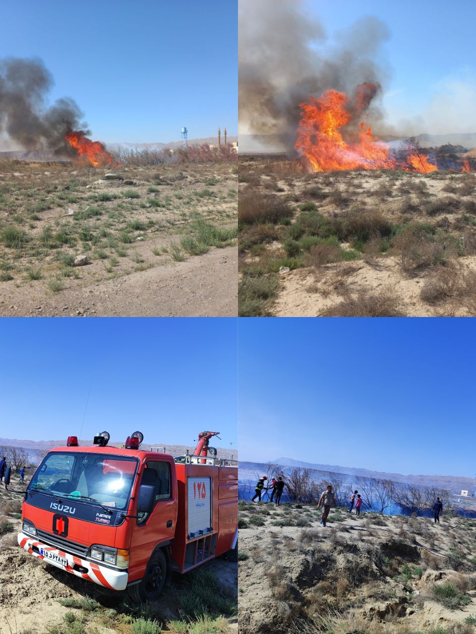 آتش سوزی نیزارهای و درختچه های گز بعد از مجتمع خدمات رفاهی بین راهی امام رضا (ع) مزداوند