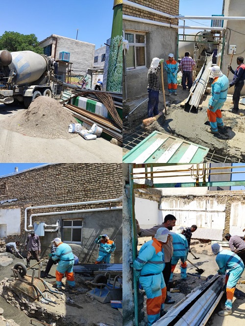 بتن ریزی شفته توسعه مسجد صاحب الزمان (عج) شهر مزداوند