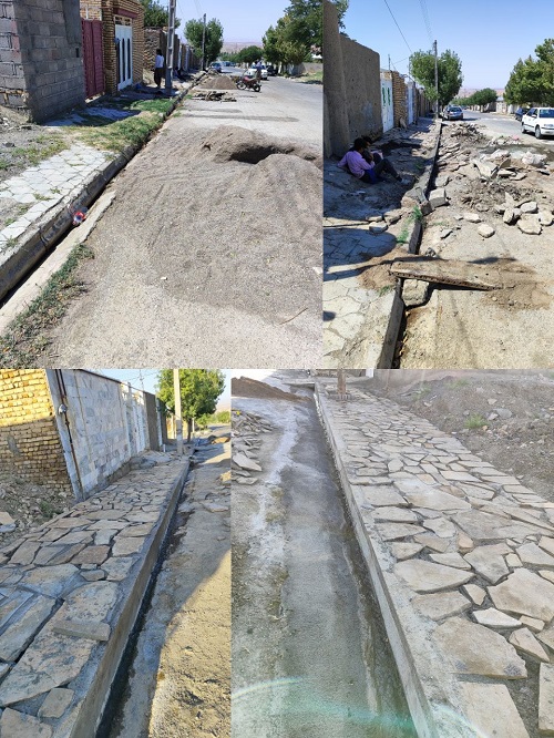 ساماندهی و مفروش کردن پیاده روهای خیابان تختی توسط مدیریت شهری مزداوند