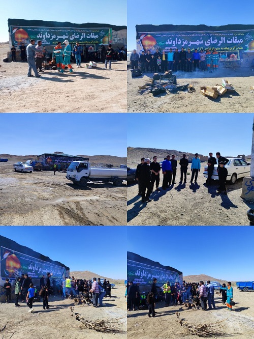 خدمات رسانی و پذیرایی در موکب های بین راهی و میقات الرضای شهر مزداوند توسط مدیریت شهری مزداوند.