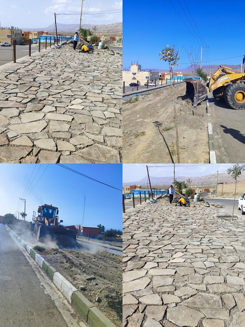 ساماندهی و سنگفرس کردن پیاده روهای خیابان شهید شاهسون جنب مدرسه ابوذر غفاری همزمان با بازگشایی مدارس توسط مدیریت شهری مزداوند