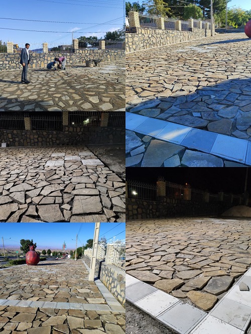 زیباسازی و مفروش کردن ترکیبی سنگ تاوه با موزائیک در  پیاده روی جنب شهرداری  توسط مدیریت شهری مزداوند