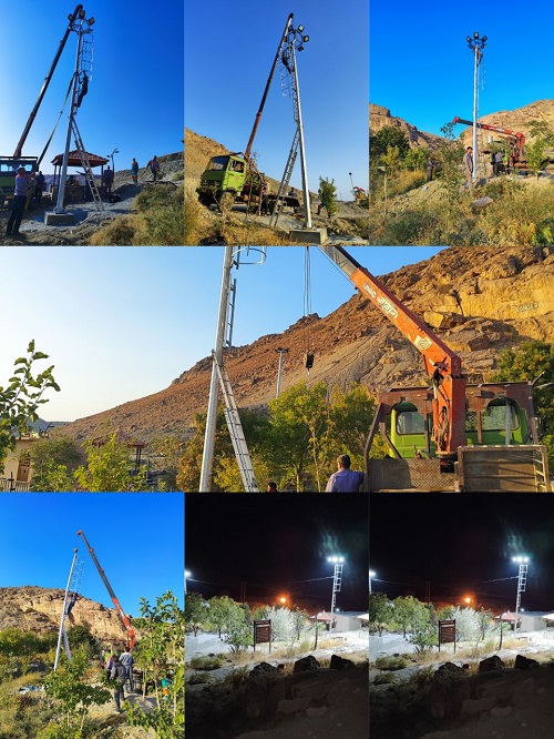 نصب برج نورانی در پارک گردشگری غار مزداوند