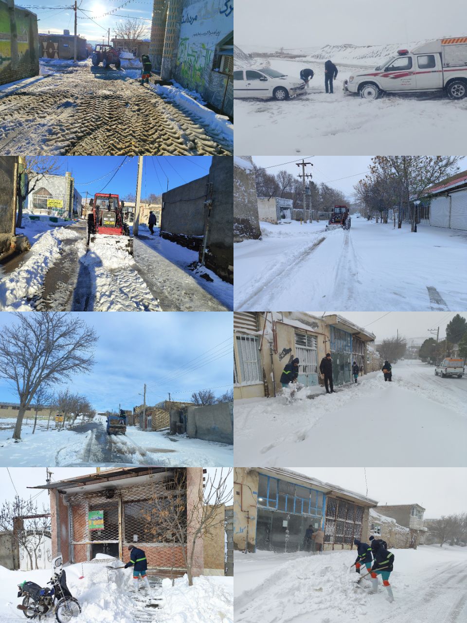 بازگشایی معابر،مکانهای عمومی و تمیزکردن برفها و بازکردن جاده دکل خدماتی بالای گردنه پس از بارش برف توسط پرسنل خدمات شهری شهرداری مزداوند